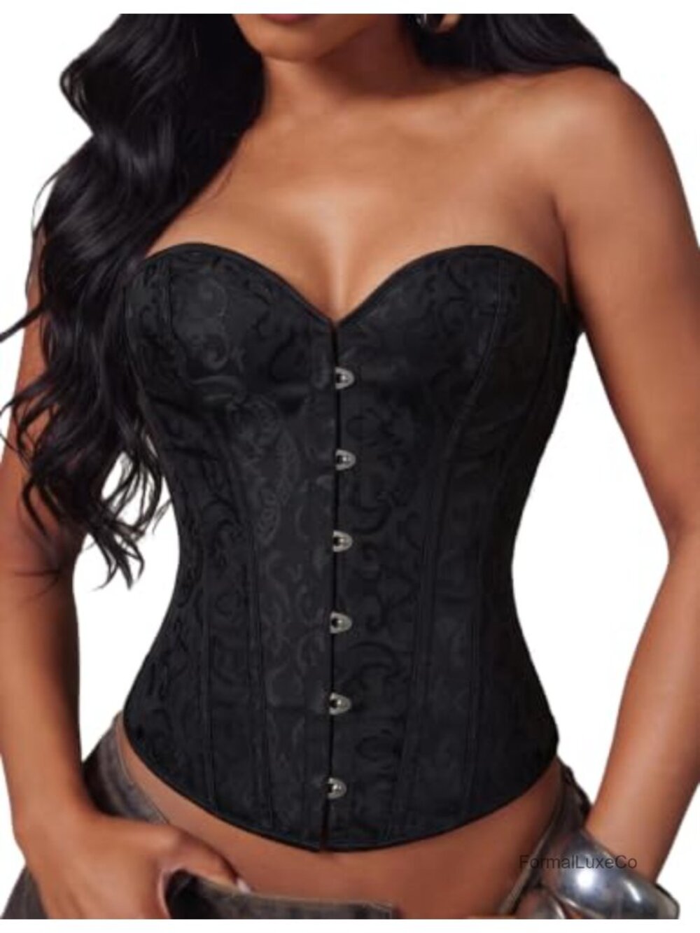 Overbust Corset Top Steel Boned Lace Up Waist Trainer Bustier